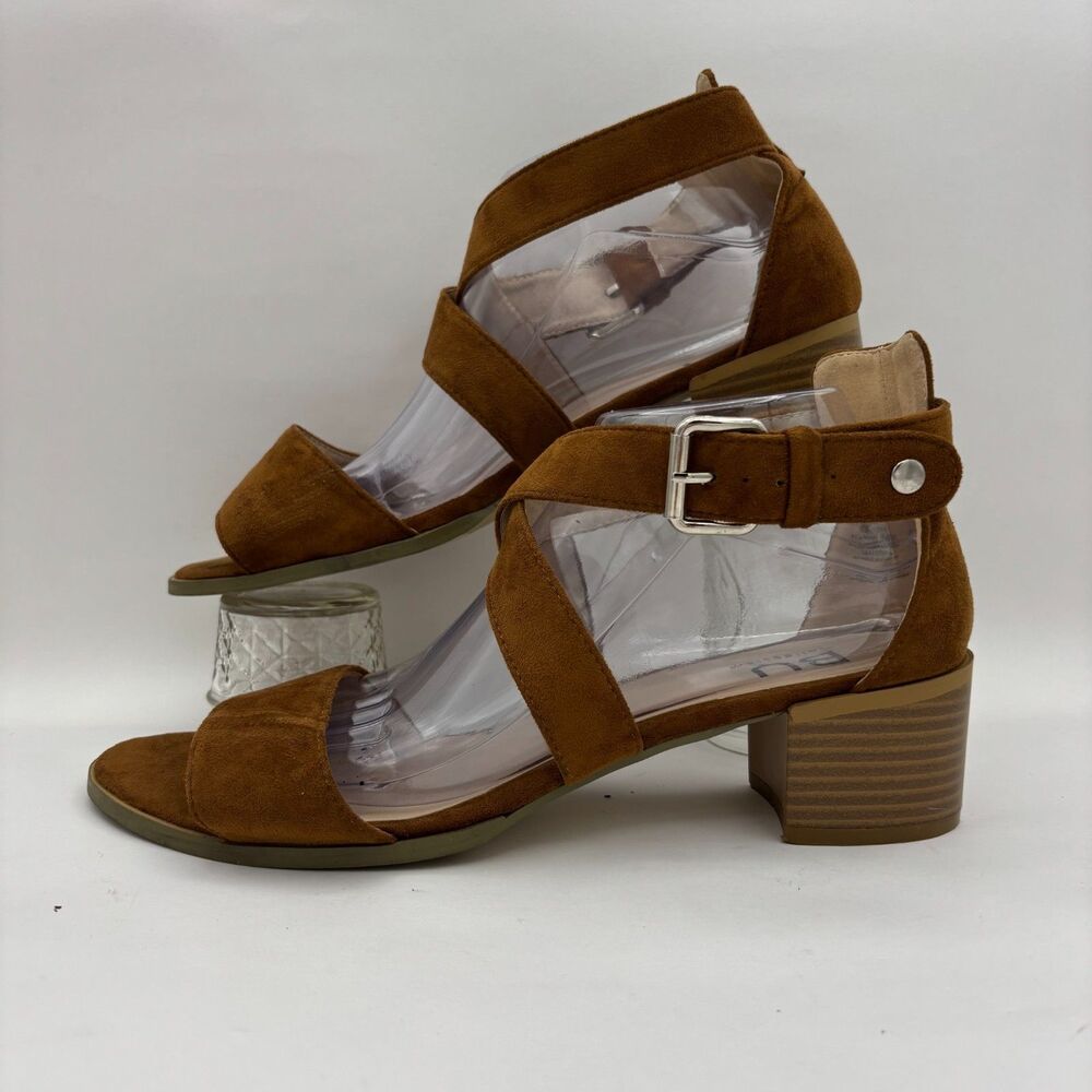 BU Collection Brown Faux Suede Strappy Block Heel Sandals Women's Size 10